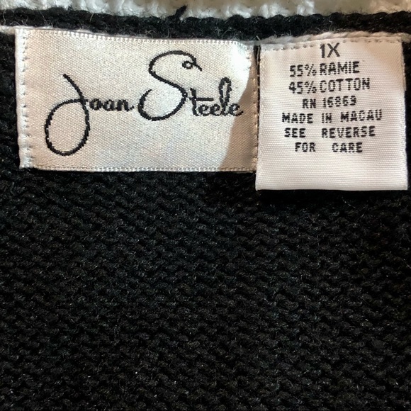 Joan Steele Embroidered Birdhouse Floral Sweater Short Sleeve Womens 1X Black - Picture 4 of 7